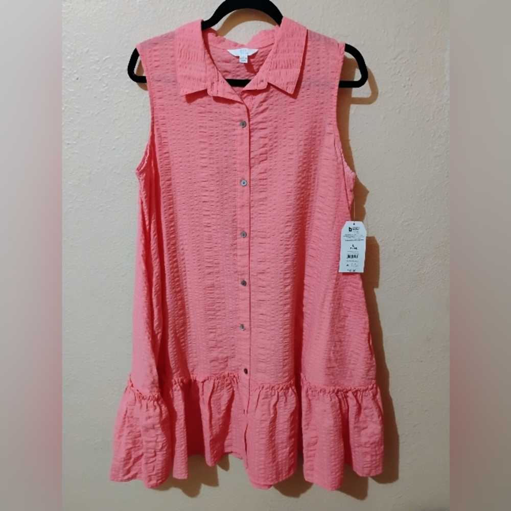NWT Time &Tru Size Large Coral Pink Sleeveless Ruffle Hem Dress